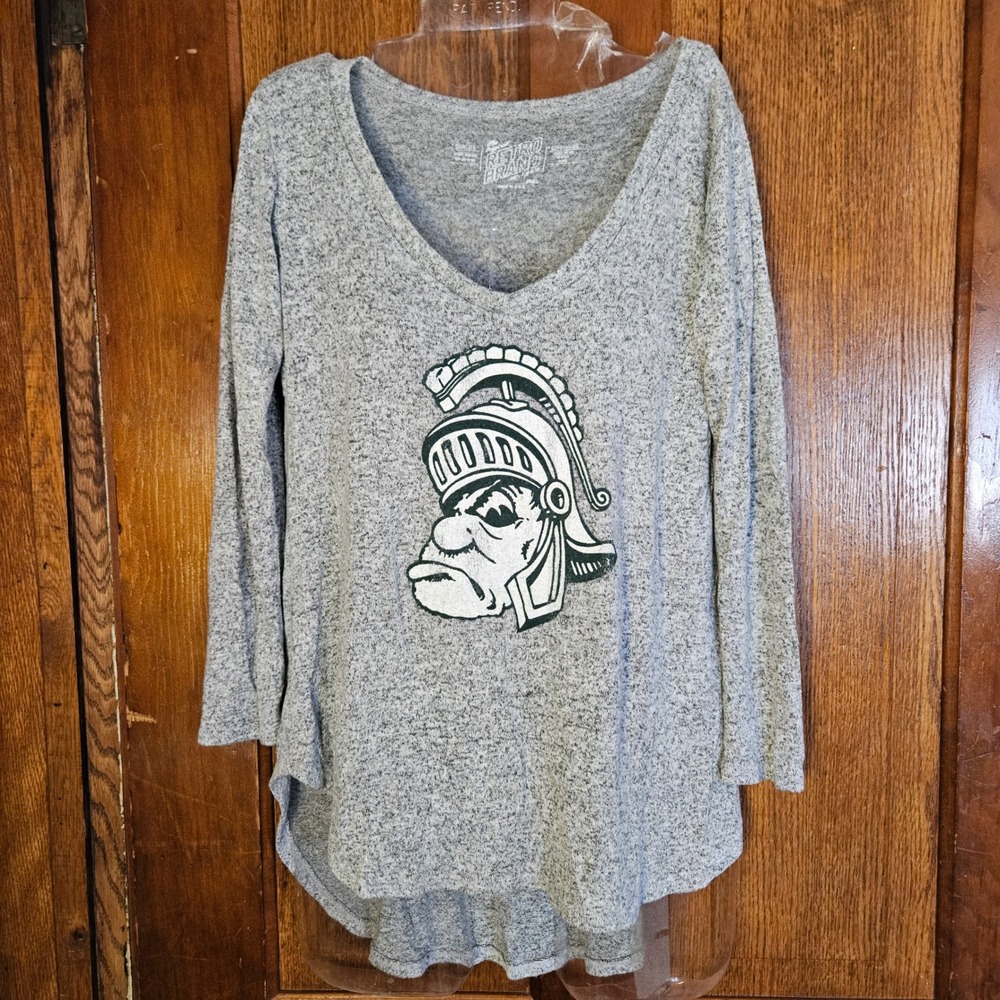 Michigan State Spartans Original Retro Brand Long Sleeve Top Womens Small Gray